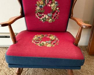 100 WingbackChairWithFloralNeedlepointCushion