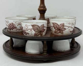 51 VintageSakeEspressoDemitasseCupsinWoodHolder