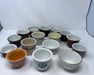 73 16AssortedBrownandPatternedPotteryCustardCups