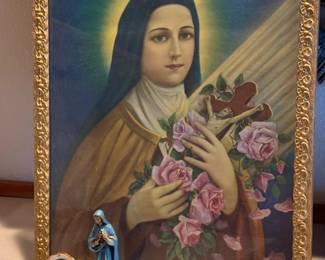 267 StThereseFramedArtMetalStatueHolyWaterMiniPlate