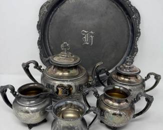 115 MonogrammedHQuadrupleSilverPlate7PieceCoffeeTeaSet
