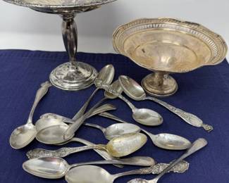 223 SterlingSilverSpoonsandWeightedPedestalBowls