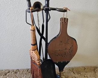 64 VintageFireplaceToolsSet9PressedFireLogs