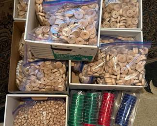 250 HugeLotofWoodWheelsFinialsand63SpoolsofRibbon