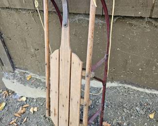 181 VintageChildrensWoodenMetalSled