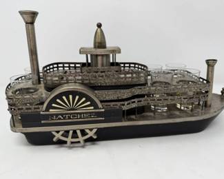 196 MetalNatchezFerryDecanterandGlassesSet