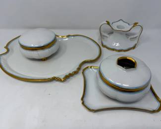 117 LimogesBlueandGoldRimmedPorcelainVanitySet