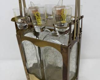 198 BrassandGlassDoubleDecanter6GlassSet