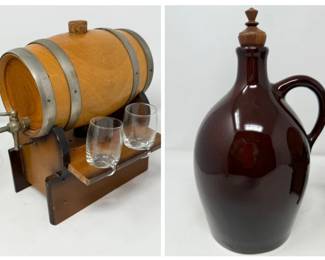 195 MusicalBrownPotteryJugLiquorDispensingKeg