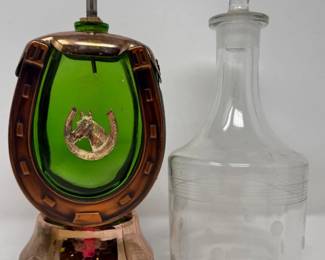 211 MusicalBrassHorseShoeGlassDecanter