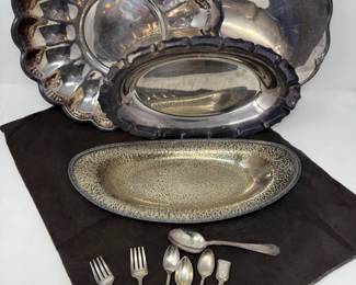 116 SilverPlateBowlsUtensilsandAntiqueSaltShovel