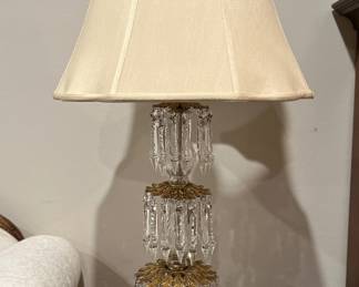 Vintage Hollywood Crystal Lamp with Antique Gold Brass Base