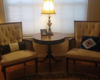 Arm Chairs, Duncan Phyfe Table, Elegant Table Lamp