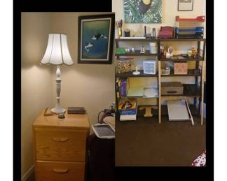 Office Supplies, Wooden File Cabinet, Lamp