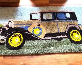 Vintage car hooked rug