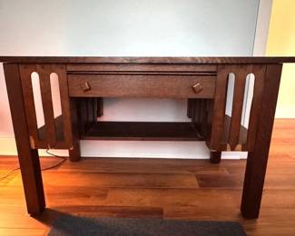 Unique mission style desk, slide out surface reveals drawer
