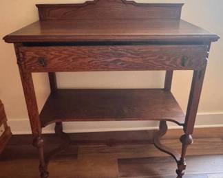 Antique oak server with single drawer and shelf