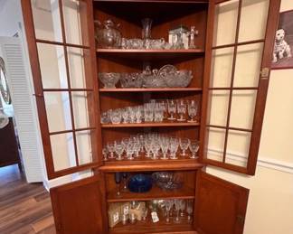 Corner cabinet Waterford crystal and other clear and cut glass
