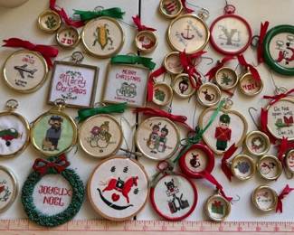 Vintage cross stitched Christmas ornaments