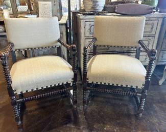 Jacobian style barley twist walnut bobbin chairs