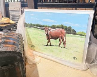 Hand painted oil of the family’s favorite steer from Dallas ranch