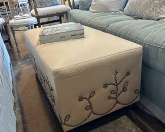 Bernhardt Lue Bona nail head leather ottoman