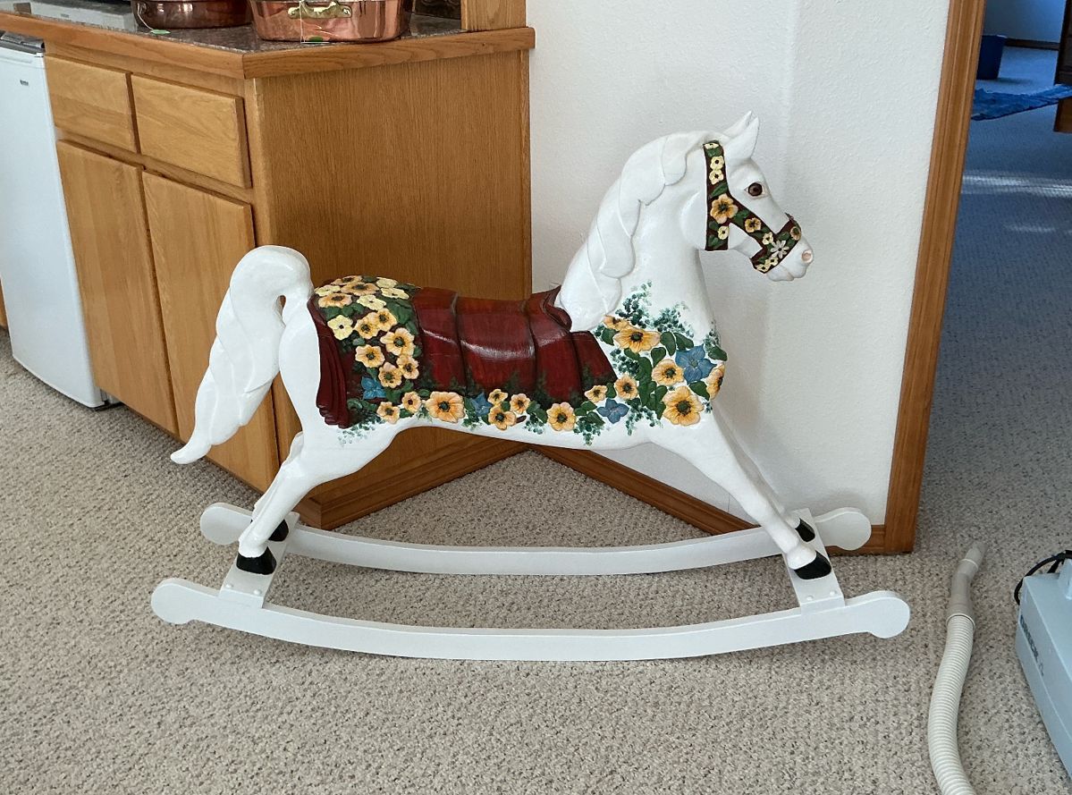 Vintage hand carved wooden rocking horse