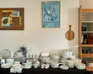 Full set of Corelle Wear by Corning in a vintage pattern called Shadow Iris.