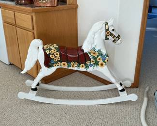 Vintage hand carved wooden rocking horse