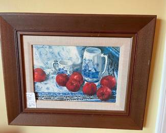 Original painting of blue & white china and apples