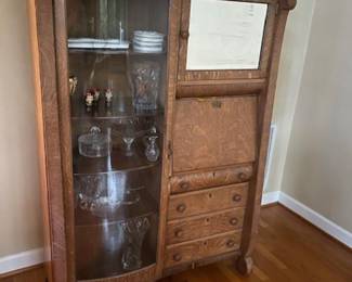 Oak desk and china cabinet