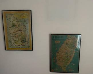 Framed vintage maps