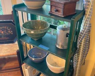 Great mixing bowls and coffee maker. Local interest cook books