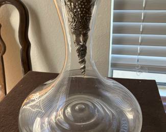 Wine decanter with Royal Selangor Vinifera Bacchus wine funnel or pourer.