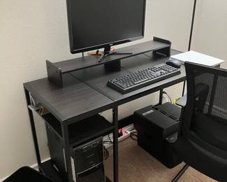 Desk, computer, printer