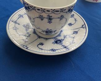 Royal Copenhagen Blue Fluted Plain High Handle Cup and Saucer