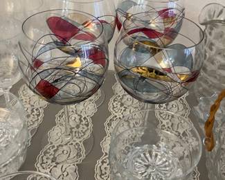 Vintage Romanian Milano Mosaic Stained Wine Glasses