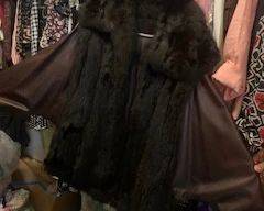 Black Mink Fur with Glossy Leather Sleeves, Ladies Clothing, and Accessories