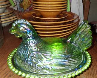 Vintage iridescent green chicken dish