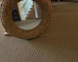 Rattan round mirror