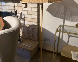 Pair of rattan shaded floor lamps