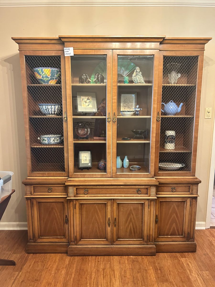 Vintage Large China Cabinet with Chicken Wired Screen 
