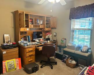 Large office desk and filing cabinet