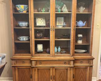 Vintage Large China Cabinet with Chicken Wired Screen