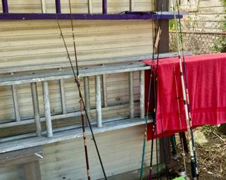 Fishing poles and many ladders