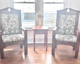 Solid oak mission style chairs.