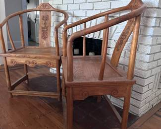Pair of Chinese Elmwood Horseshoe Back Atmchairs