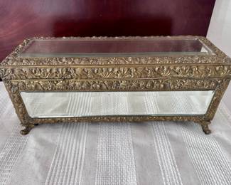 Vintage Ormolu and beveled glass jewelry casket.