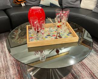 Mirrored round coffee table (15.5” tall x 3’) 