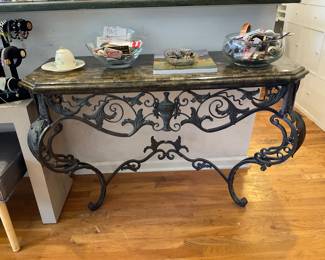 French Louis XV style wrought iron wall mounting console table (46” wide x 32” tall x 17.5” deep) $160 + tax